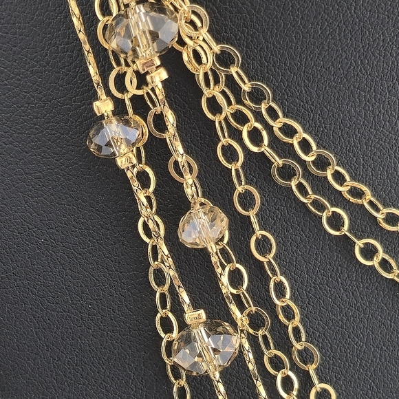 Gold Tone Multi-Strand Chain Necklace with Glass Bead Accents 20" Layered - Picture 15 of 16